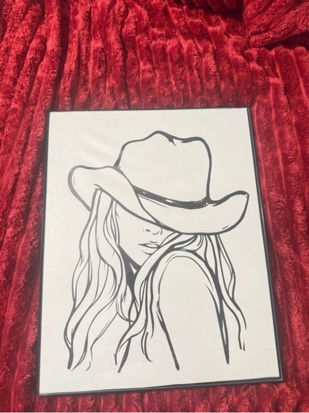 SHEIN Black & White Cowgirl Line Art Print